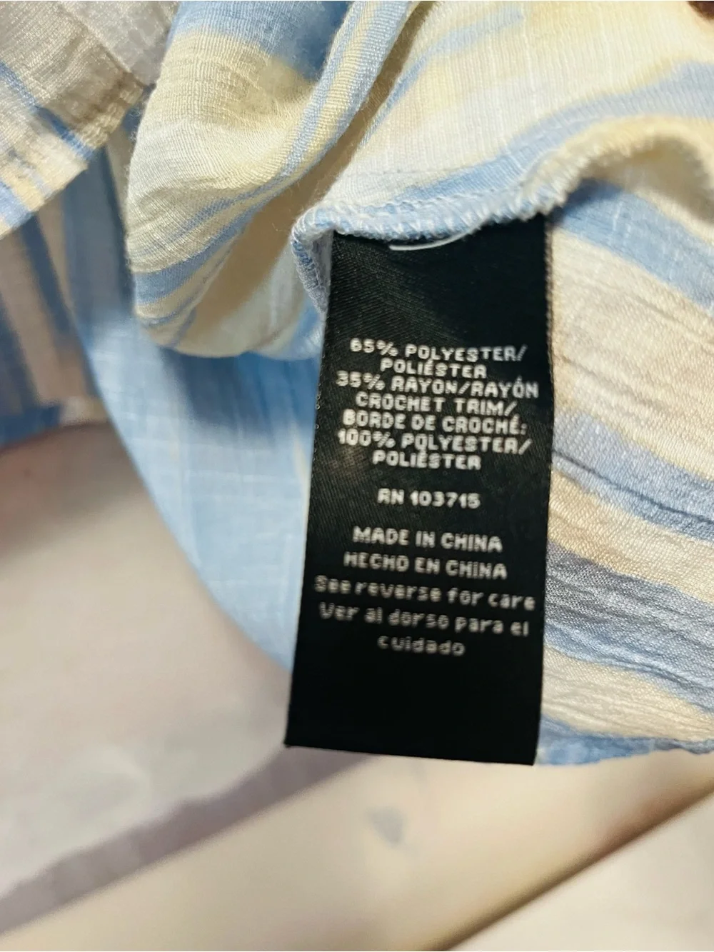 ZAC & RACHEL Boho Blue Striped Tunic Top 3X Crochet Trim Bell Sleeve Flowy